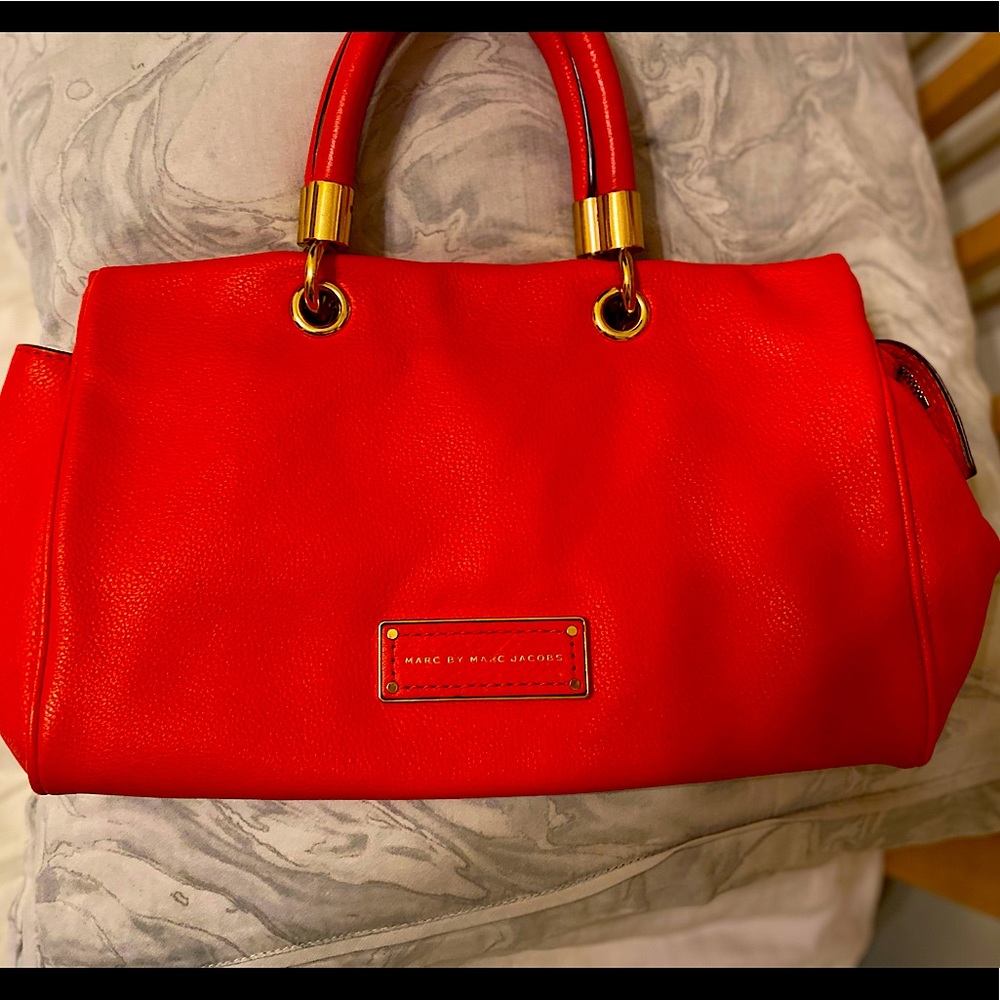 Bright Red Marc Jacobs Handbag with Strap!